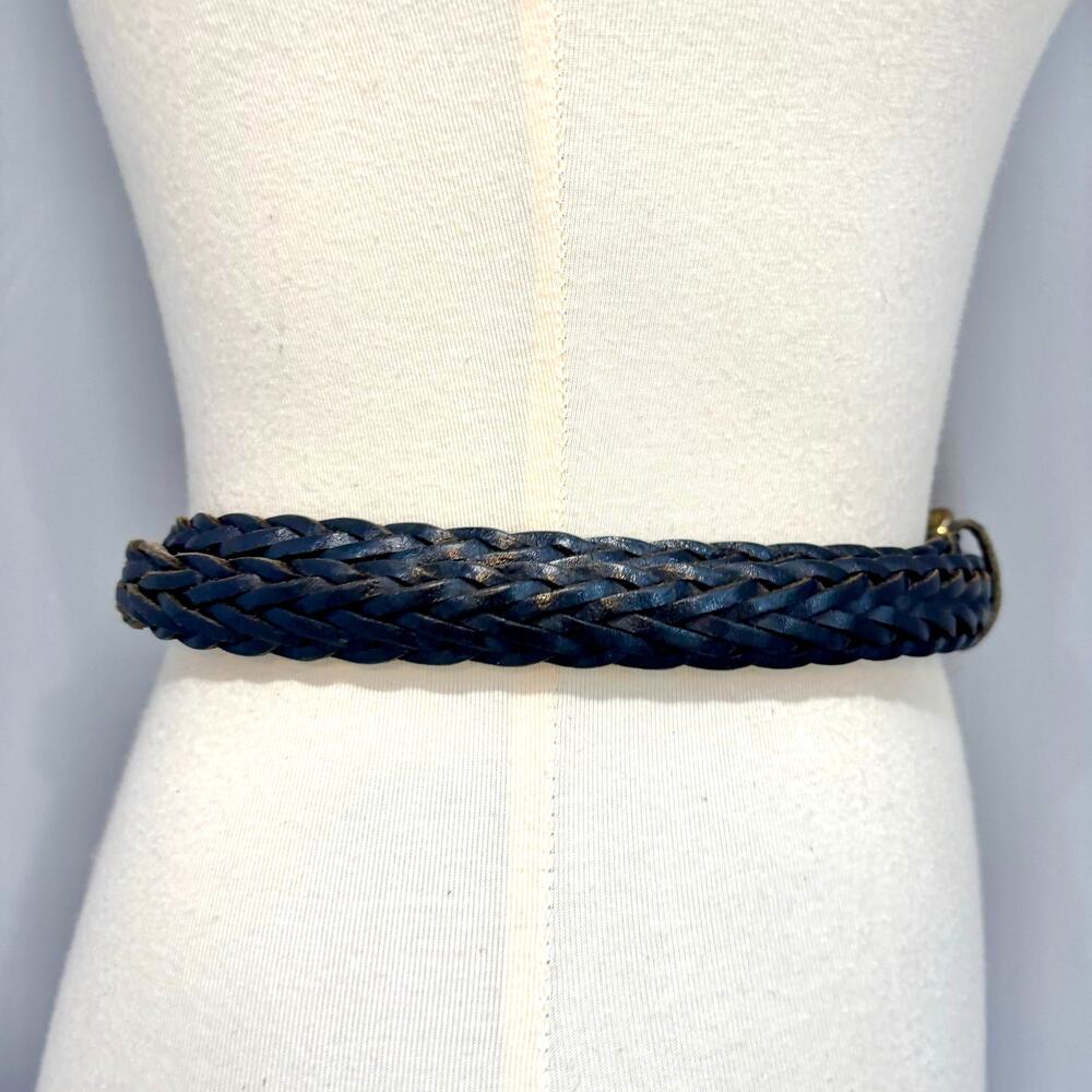 VTG Black Braided Leather Belt Woven Wheat Gold Brass Buckle, Size XL- XXL - Picture 6 of 8